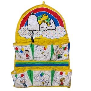 Vintage Peanuts Snoopy Charlie Brown Woodstock Rainbow Organizer Pockets Storage